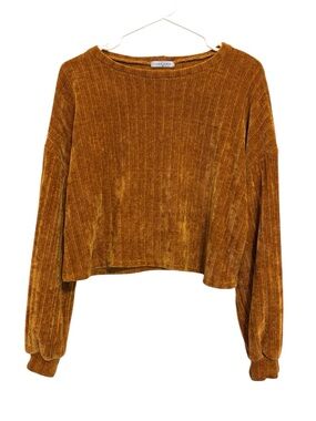 2/$30 Lida Kate Mustard Chenille Ribbed Cropped Sweater Size Small Boho Cozy